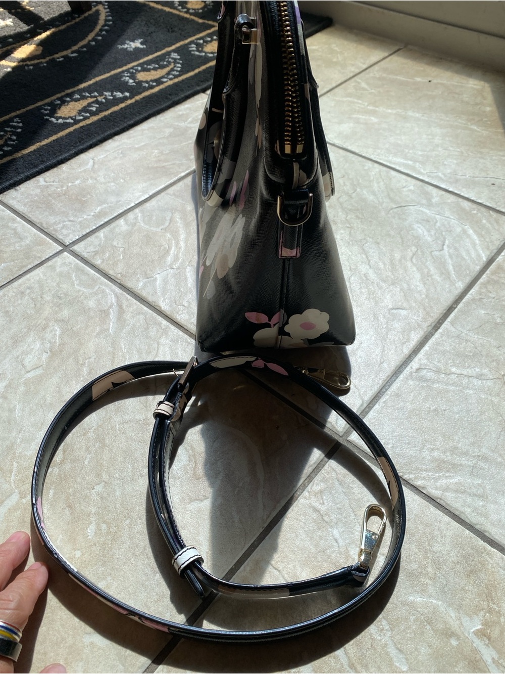 kate spade Black Floral Dome Satchel with Pink & Cream Blooms - Picture 5 of 9